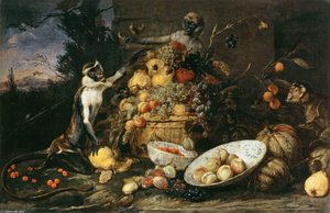 Frans Snyders - Three Monkeys Stealing Fruit