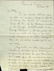 Frida Kahlo - Letter from Frida Kahlo to Alejandro Gómez Arias, April 22, 1927\n\nPage 1 of 2
