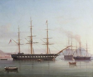 tommaso de simone - British Man of War 'Hong Kong' in the Bay of Naples, Italy