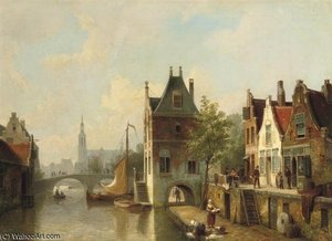 A Capriccio View Of A Canal In Alkmaar — Cornelis Christiaan Dommelshuizen