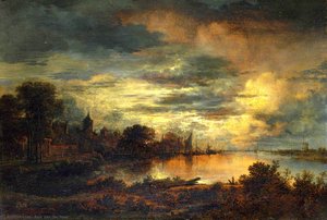 A Village by a River in Moonlight