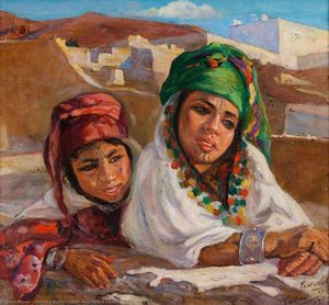 Fillettes Regardant Du Haut D'une Terrasse — Alphonse-étienne Dinet