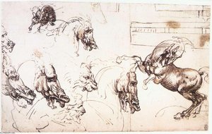 Leonardo Da Vinci - Studie Av Hester For Slaget Ved Anghiari