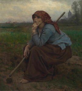 jules adolphe aimé louis breton - Young peasant girl with a hoe