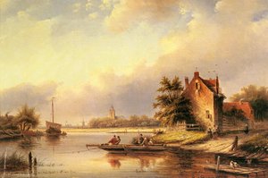 Coenraad A Summers Day At The Ferry Crossing — Jan Jacob Spohler