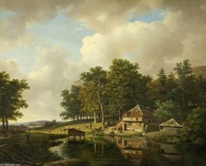 Landscape With A Mill And A Water Wheel — Andreas Schelfhout