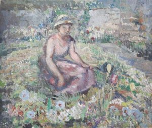 A Woman Sitting Amongst Flowers — Alan Francis Clutton Brock