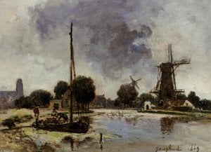 A Sailboat Moored on the Bank of a Stream - Johan Barthold Jongkind