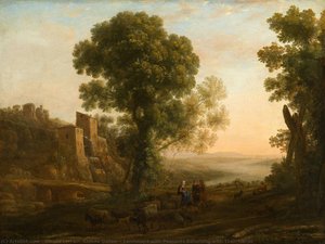Landscape With Peasants Returning With Their Herds — Claude Lorrain (claude Gellée), Baroque