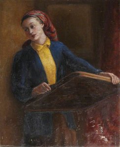 Lady With A Red Headscarf And Wooden Tray — Georges Van Houten