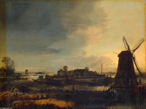 Aert van der Neer - Landscape with Windmill