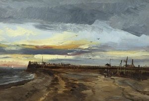 george hornblower simms - Beach Scene with a Man in a Blue Coat