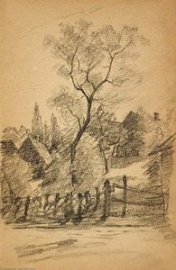 John Ottis Adams - Landscape with Houses and Fence