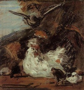 A Hen And Her Chicks (after Melchior D'hondecoeter) — Eugène Louis Boudin, Impressionism