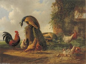 Poultry Near A Ruin - — Albertus Verhoesen