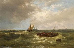 Abraham Hulk Senior - Fishermen Hauling In Their Nets On Choppy Seas