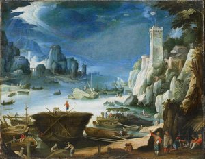 Paulus Bril - River view wit Large Rock, Paul Bril (copy after), 1601
