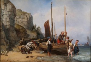 Pêcheur Et Ses Enfants Sur La Plage Près De Villerville — Charles Louis Mozin