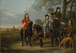 Aelbert Jacobsz Cuyp - Equestrian Portrait of Cornelis (1639–1680) and Michiel Pompe van Meerdervoort (1638–1653) with Their Tutor and Coachman