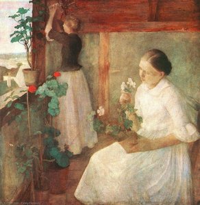 Girls Attending To Flowers