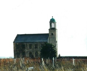Self Portrait with Lightcliffe Old Church, Halifax