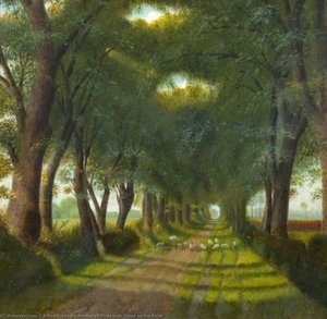 Avenue Of Trees With Sheep On The Road — Alfred Balding