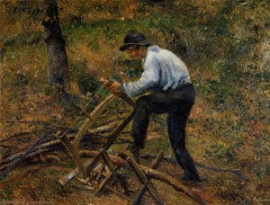 Pere Melon Sawing Wood, Pontoise — Каміль Піссарро, Impressionist Landscape