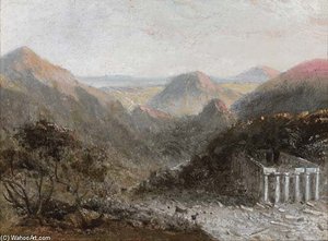 A Ruined Temple In An Italianate Landscape — William Linton