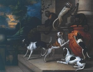 Monkeys And Dogs Playing — Francis Barlow