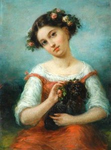 Girl Crowned With Roses, Holding A Dog — Pierre Joseph Dedreux Dorcy