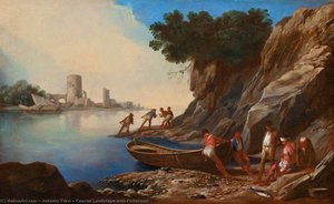 Coastal Landscape With Fishermen — Antonio Travi