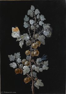 A Gooseberry Branch, With A Dragonfly, Butterfly And Caterpillar — Barbara Regina Dietzsch