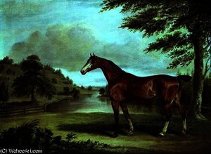 Bay Hunter in a Wooded Landscape with River