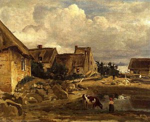 Eine Hofszene In Der Nähe Von Fontainebleau — Jean-baptiste-camille Corot