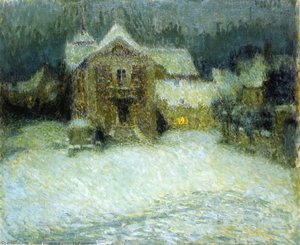 Henri Le Sidaner - A Plaza in the Snow at Gerberoy