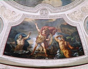 L'eau.achille Pres D'etre Englouti Par Le Xanthe Et Le Simois, Irrites Du Carnage Qu'il A Fait Des Troyens — Couder Auguste