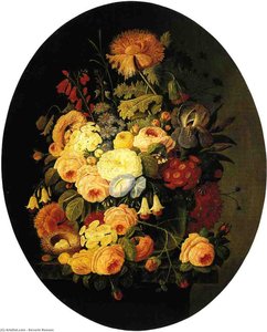 Vase Of Flowers With Bird's Nest — Severin Roesen