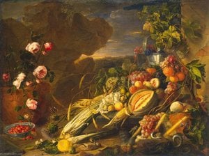Fruit and a Vase of Flowers - jan davidszoon de heem