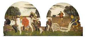 Ploughing, Sowing And Harrowing, C.1060 — Maurice Greiffenhagen