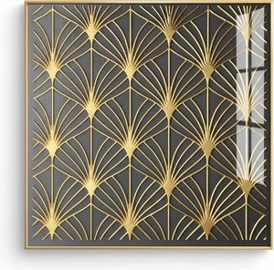 Art Deco Geometric Wall Panel – Gold & Charcoal Metal Art