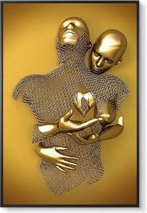 None - Intertwined Figures Canvas Wall Art – Gold Abstract Sculpture